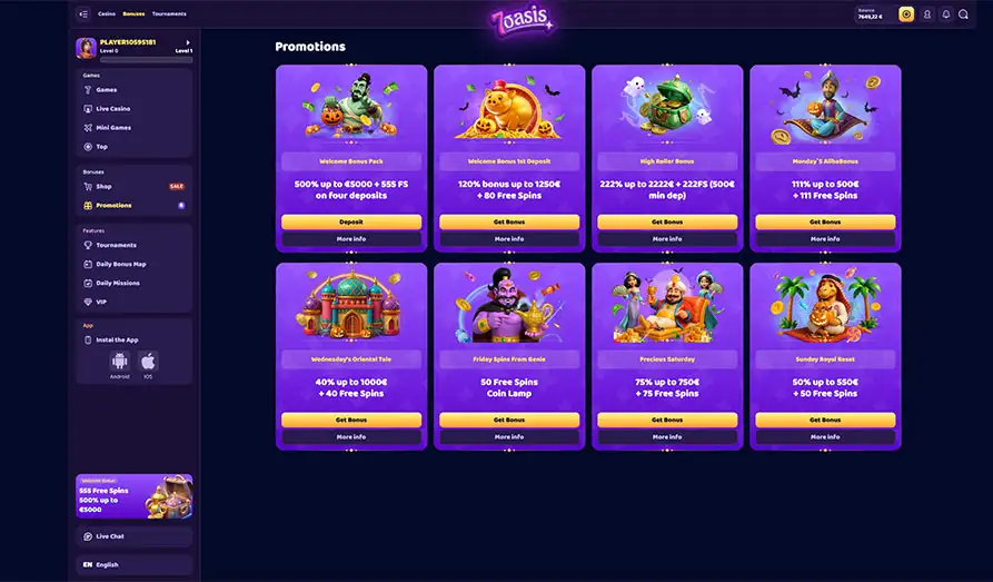 7 Oasis Casino Bonuses Landscape screenshot image #1 for 7 Oasis Casino
