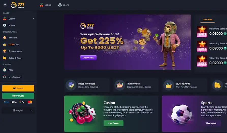 Main screenshot image for 777 Crypto Casino