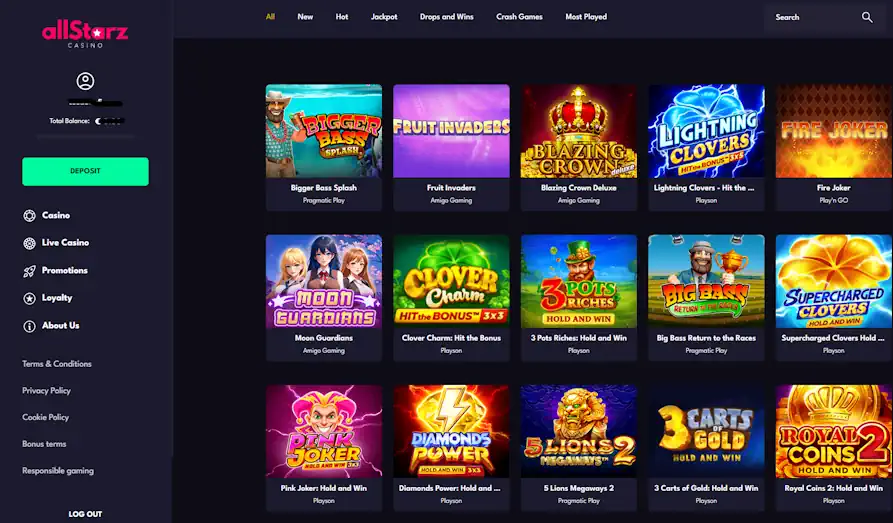 Main screenshot image for All Starz Casino