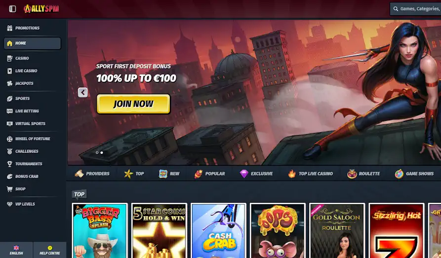Ally Spin look and feel (start page) Landscape screenshot image #1 for Ally Spin Casino