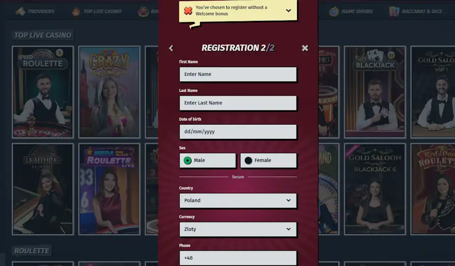 Ally Spin signing up KYC Landscape screenshot image for Ally Spin Casino