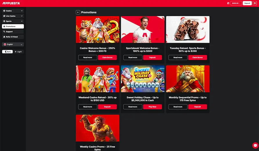 Appuesta Casino Bonuses Landscape screenshot image #1 for Appuesta Casino