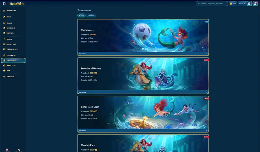 Aqua Win Casino Tournaments Landscape screenshot image #1 for Aqua Win Casino