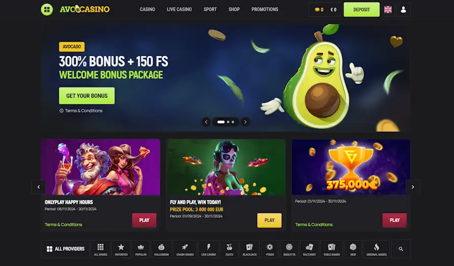 Avo Casino home Main screenshot image for Avo Casino