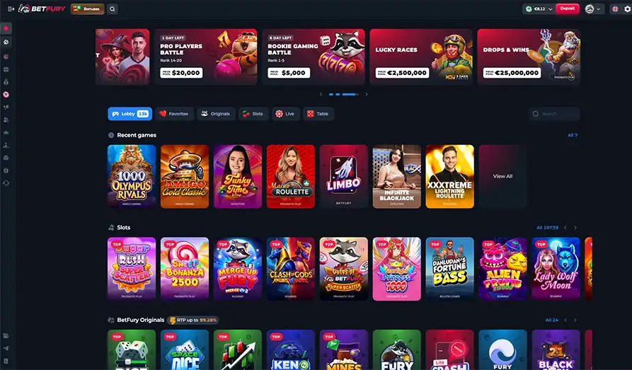 BetFury Games Overview Main screenshot image for Betfury Casino