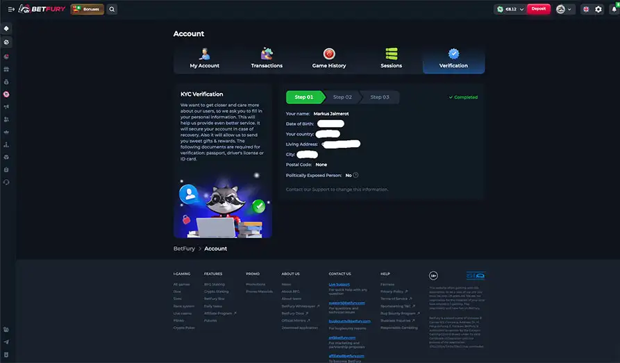 BetFury KYC KYC Landscape screenshot image for Betfury Casino