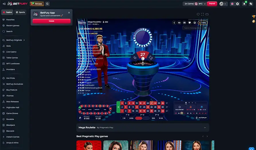BetFury Mega Roulette - No Win Screenshot image #3 for Betfury Casino