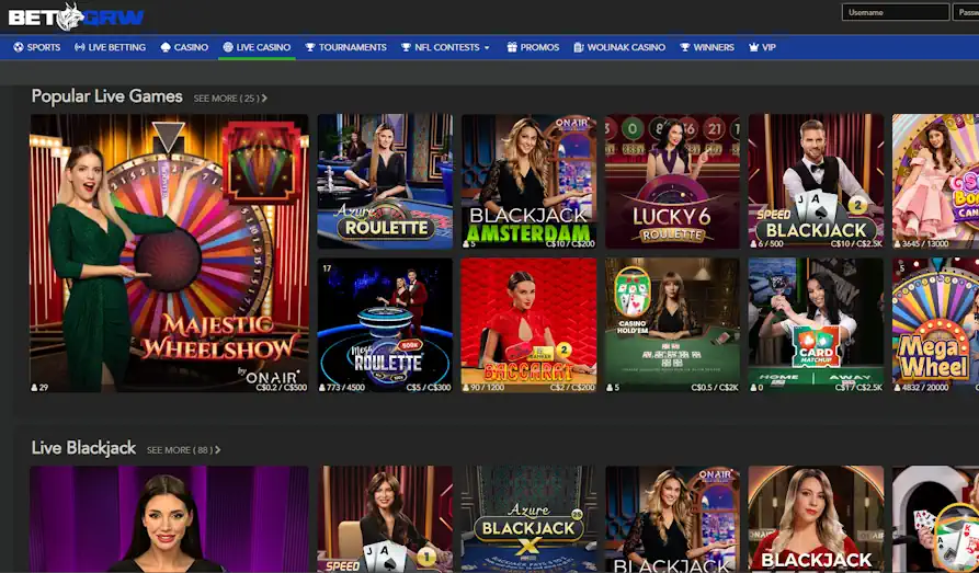 Bet GRW Casino live games Screenshot image #2 for Bet GRW Casino