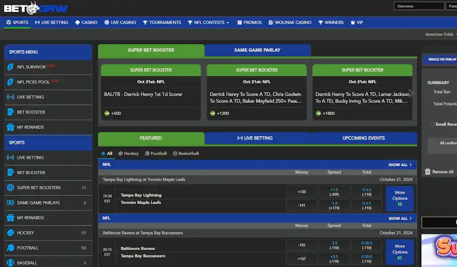 Bet GRW Casino sportsbook Screenshot image #3 for Bet GRW Casino