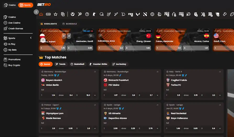 Betiro Casino sports betting Landscape screenshot image #1 for Betiro