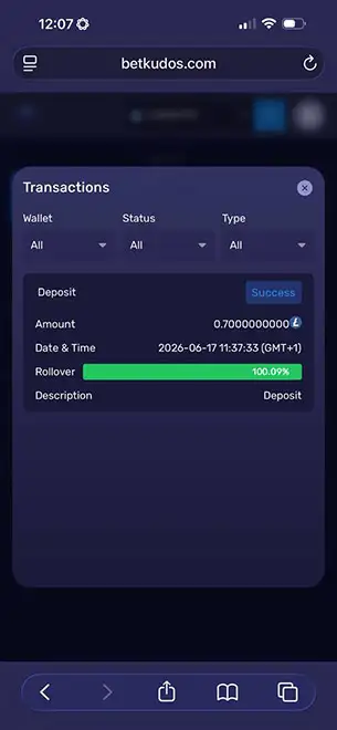 Casino Deposit Received