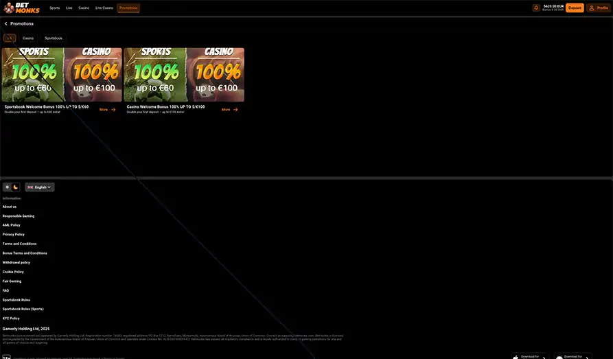 Bet Monks Casino Bonuses Landscape screenshot image #1 for Bet Monks