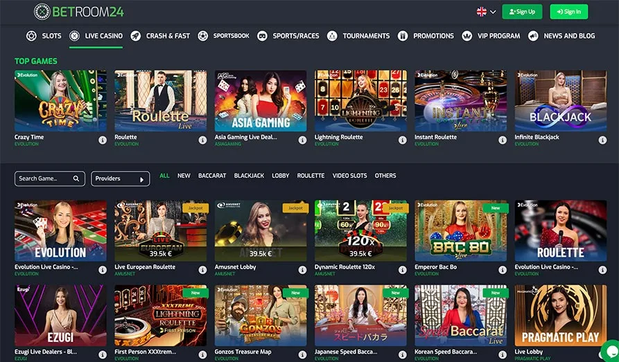 Bet Room 24 Casino live casino Landscape screenshot image #1 for Bet Room 24