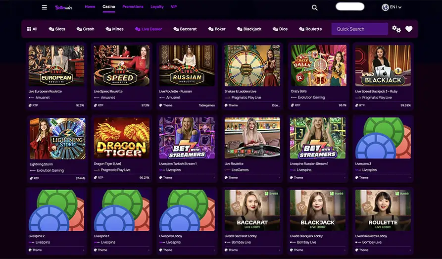Better Win Live Casino Landscape screenshot image #1 for Better Win Casino