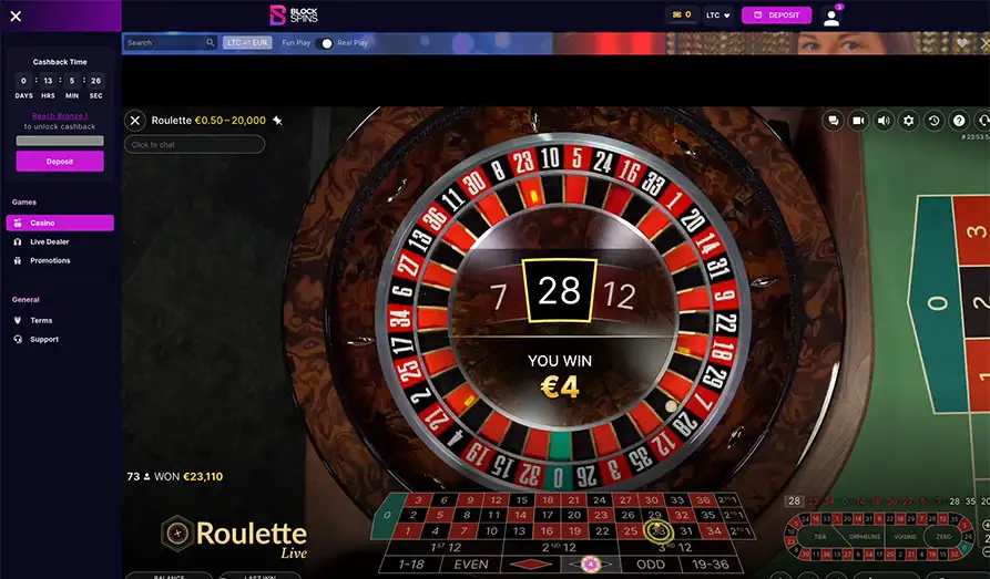 Blockspins Tiny Win on Live Roulette Screenshot image #3 for Blockspins Casino