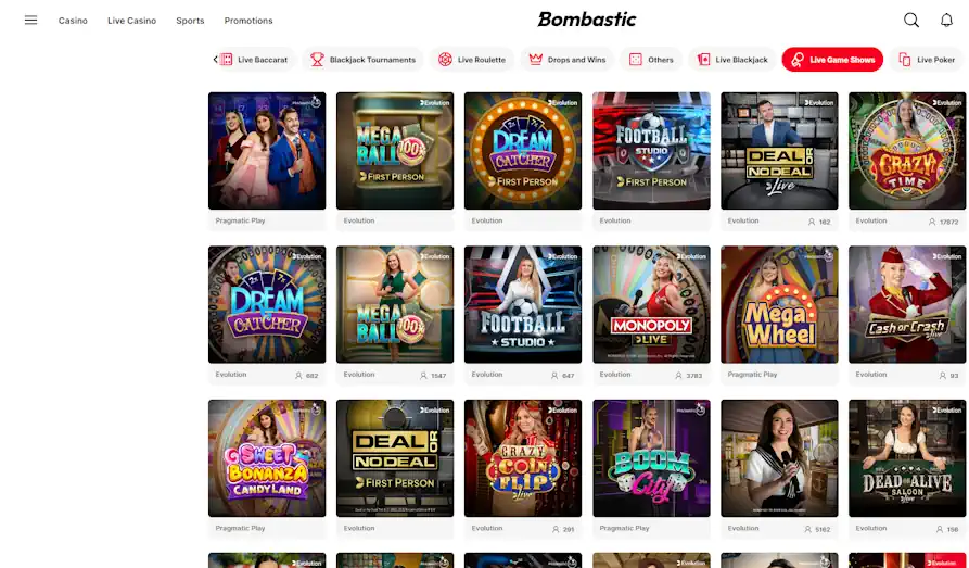 Bombastic Casino live casino Landscape screenshot image #1 for Bombastic Casino