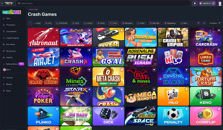 Bravo Play Casino Crash Games Landscape screenshot image #1 for Bravo Play Casino