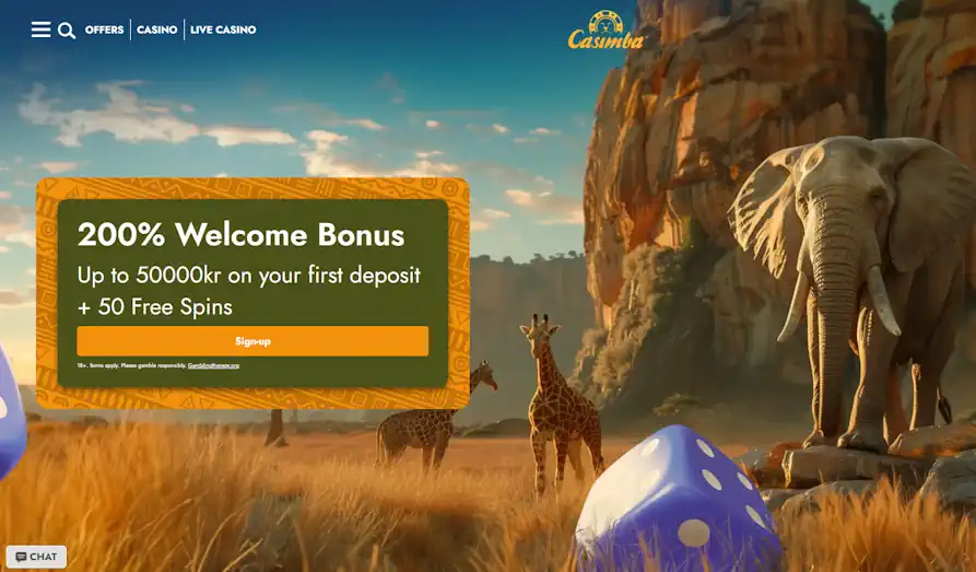 Casimba landing page Landscape screenshot image #1 for Casimba Casino