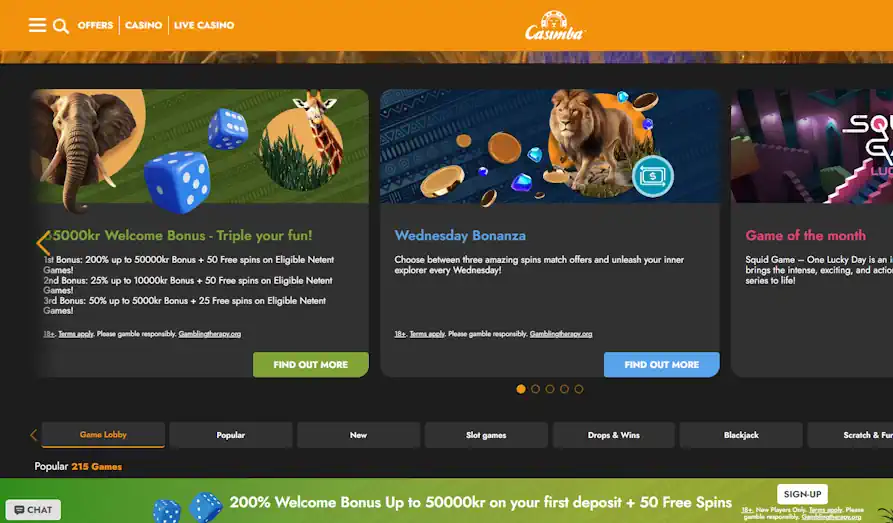 Casimba lobby page Main screenshot image for Casimba Casino