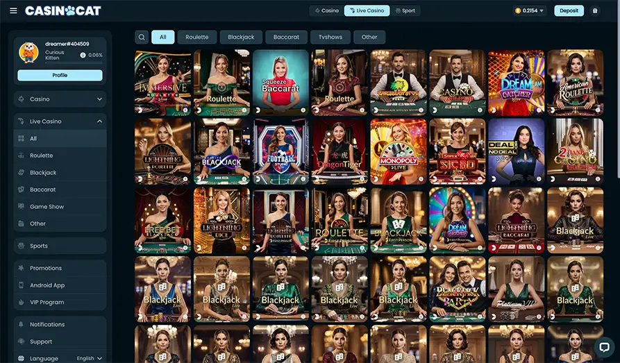 Casino Cat Live Games Landscape screenshot image #1 for Casino Cat