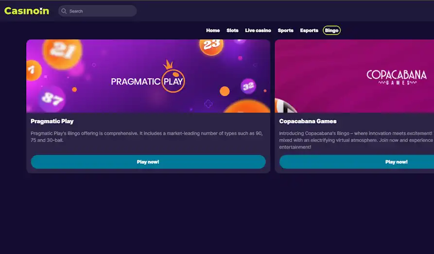 Casinoin bingo Landscape screenshot image #1 for Casinoin