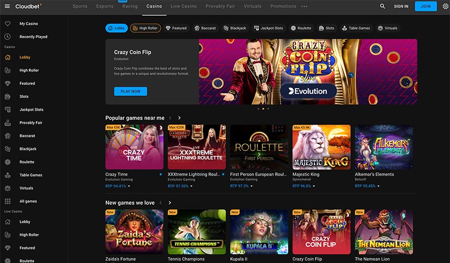 Main screenshot image for Cloudbet Casino