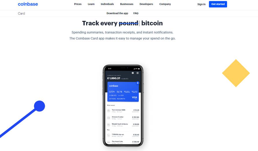 Coinbase Visa Card screenshot