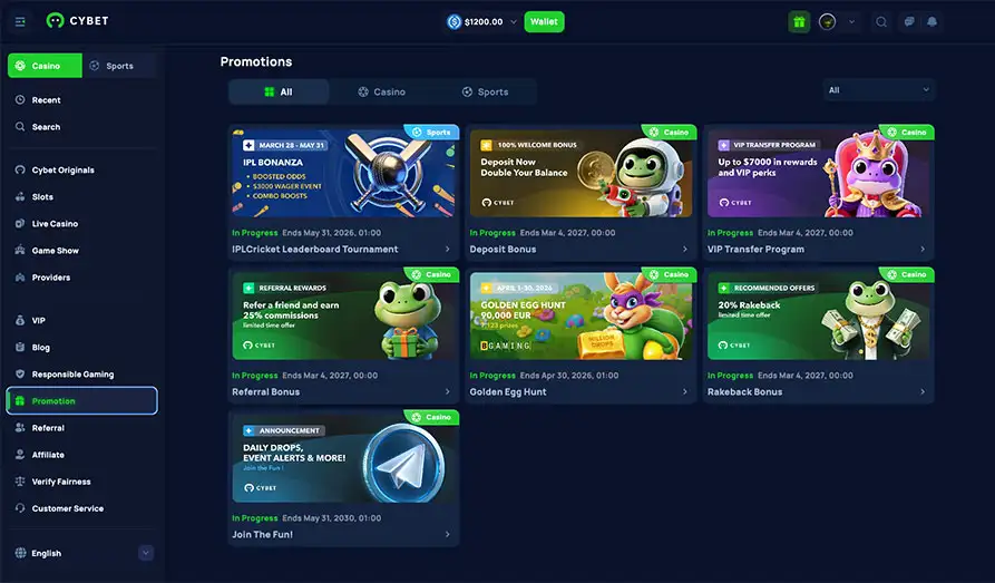 Cybet Casino Bonuses Landscape screenshot image #1 for Cybet Casino