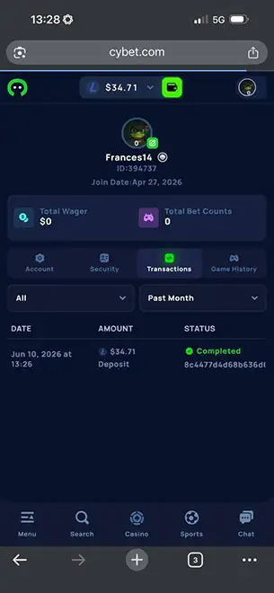 Casino Deposit Received