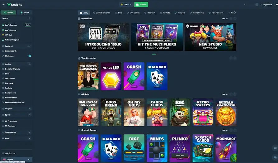 Main screenshot image for Duelbits Casino
