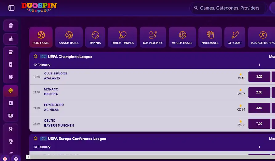Duo Spin Casino sports betting Screenshot image #2 for Duo Spin
