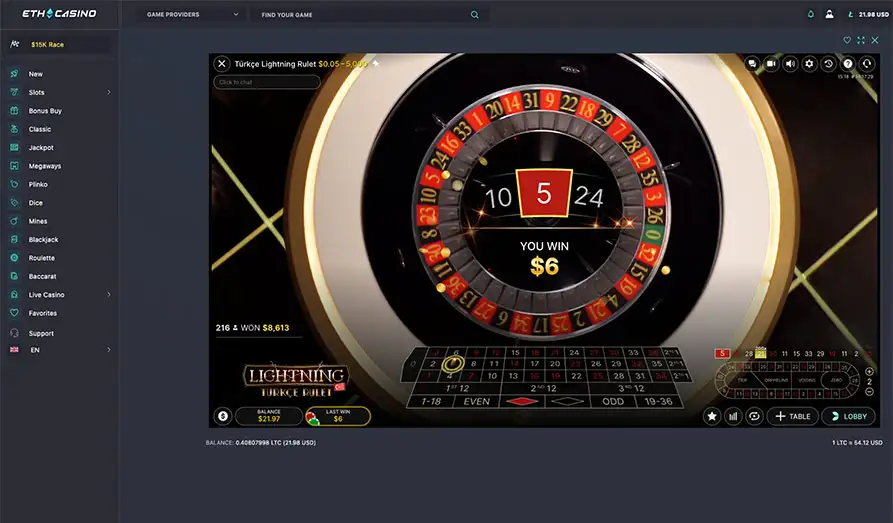 ETH Casino - Lightning Roulette Small Win Screenshot image #3 for ETH Casino