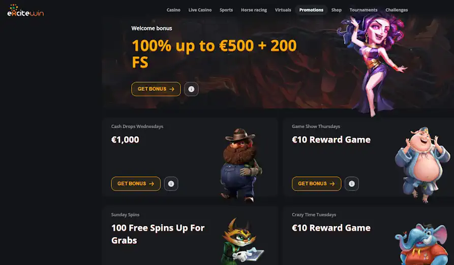 Excite Win promos Landscape screenshot image #1 for Excite Win Casino