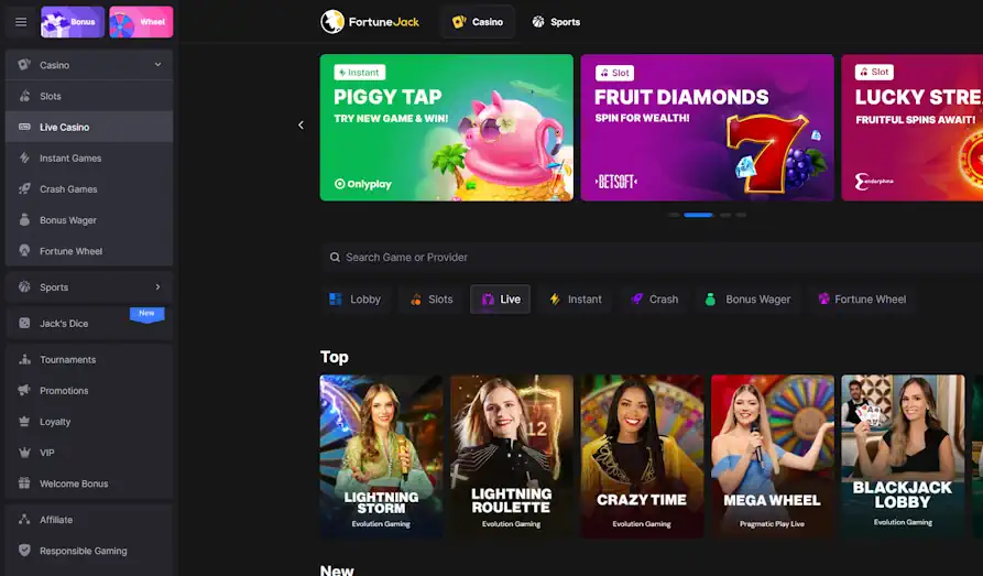 Fortune Jack Live Casino Games Landscape screenshot image #1 for Fortune Jack Casino