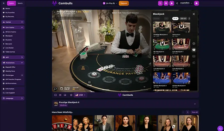 Gambulls Blackjack - Only One Table Below 10 USD Per Round Landscape screenshot image #1 for Gambulls