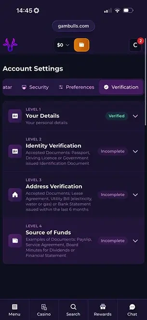 Gambulls Mobile - Personal Details Required KYC Mobile Screenshot for Gambulls