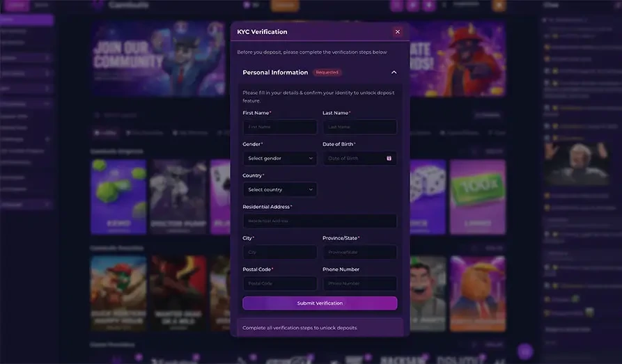 Gambulls Personal Details Before Deposit KYC Landscape screenshot image for Gambulls