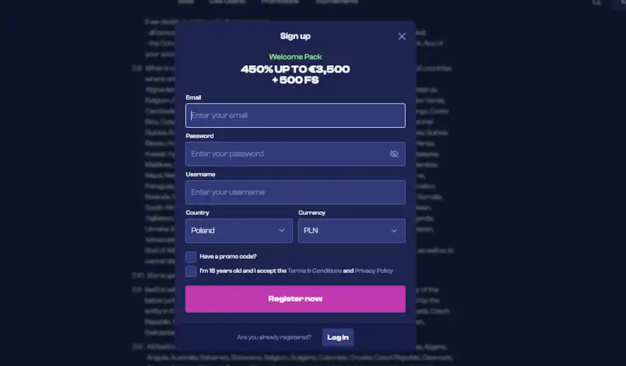 God of Wins sign up KYC Landscape screenshot image for God of Wins Casino