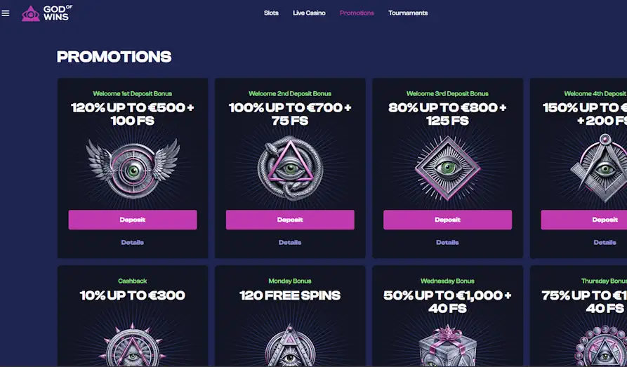God of Wins promos Screenshot image #3 for God of Wins Casino