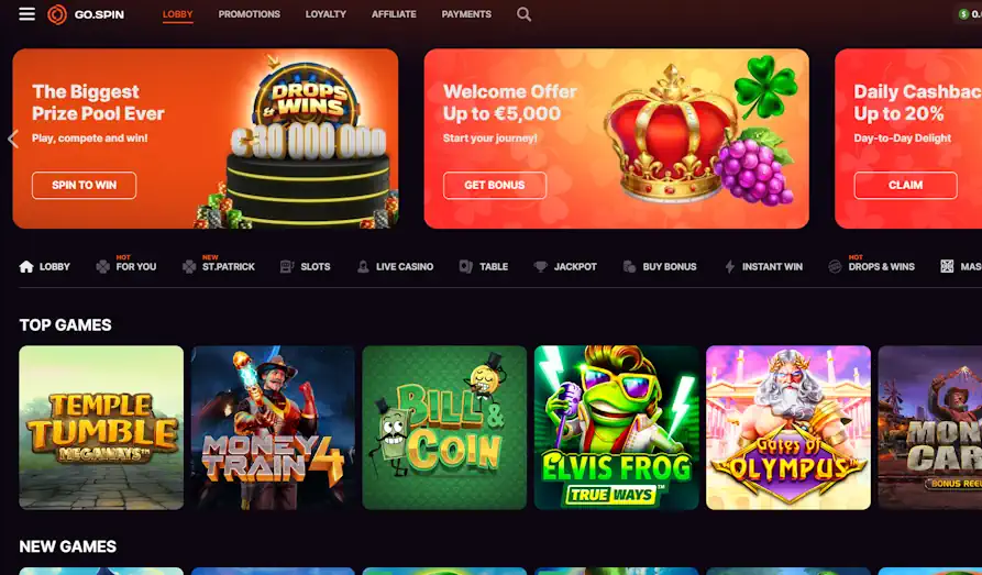 Main screenshot image for GoSpin Casino