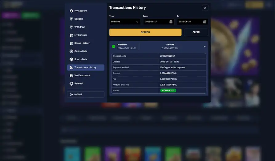 Casino Withdrawal Sent