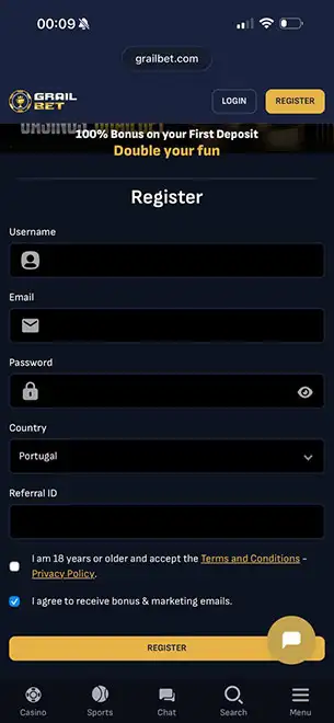 Grailbet Mobile Registration KYC Mobile Screenshot for Grailbet