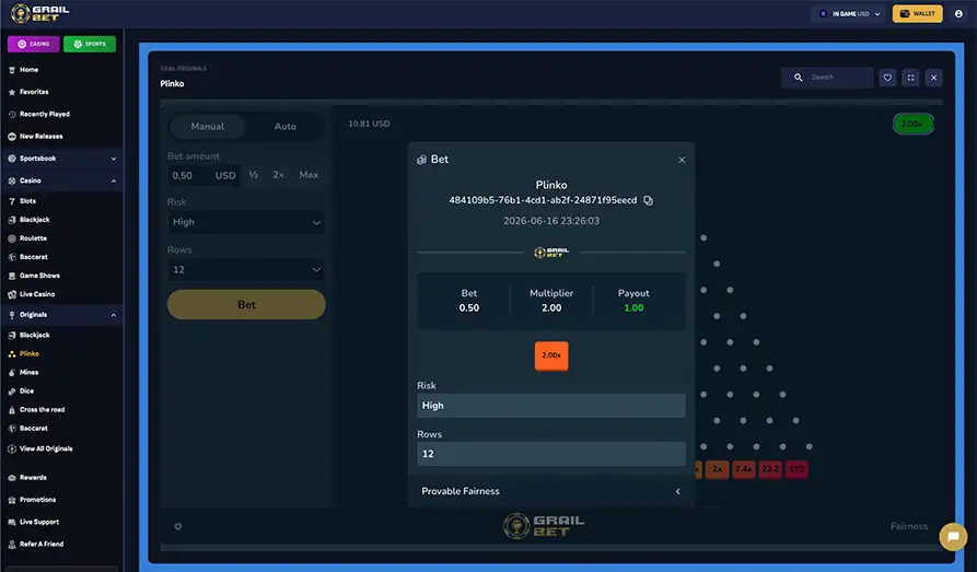 Grailbet Plinko Payout Landscape screenshot image #1 for Grailbet