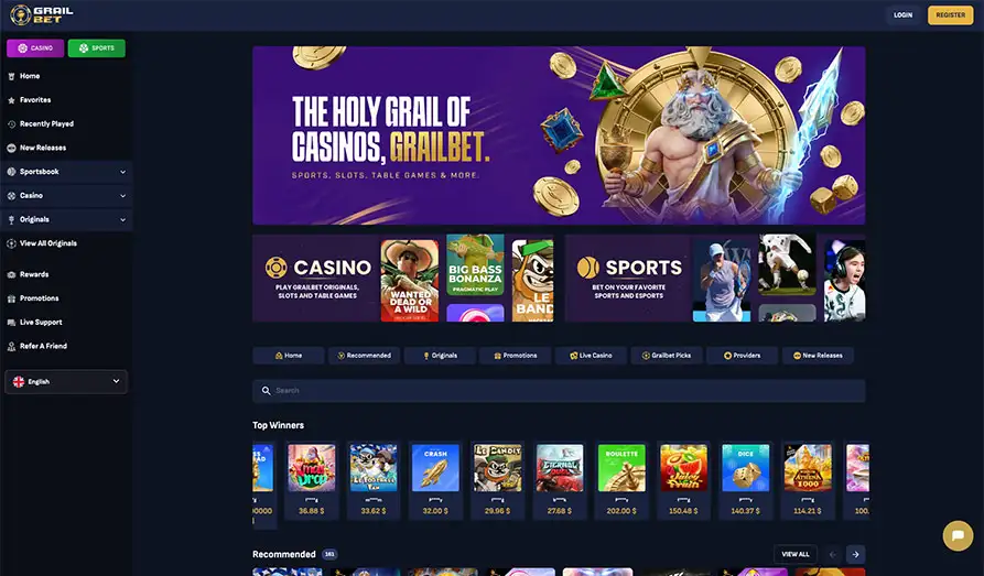 Main screenshot image for Grailbet