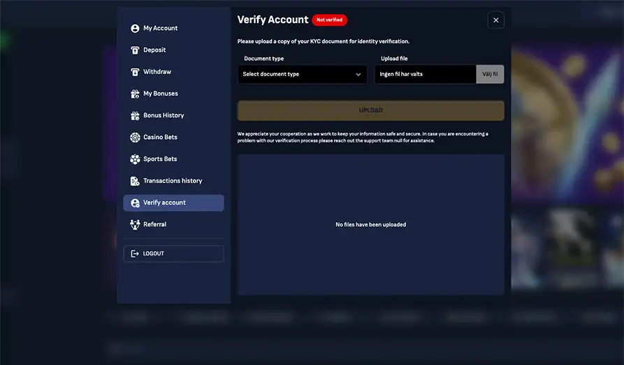Grailbet Verify Account KYC Landscape screenshot image for Grailbet