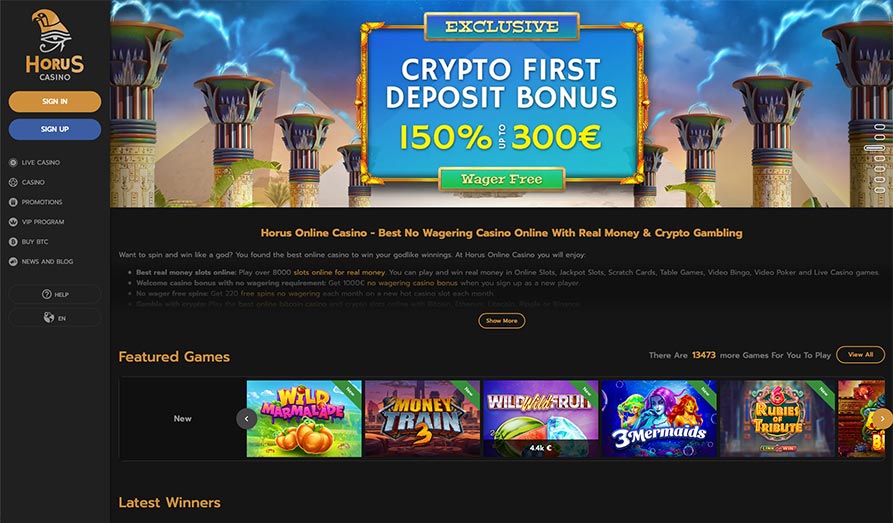 Main screenshot image for Horus Casino