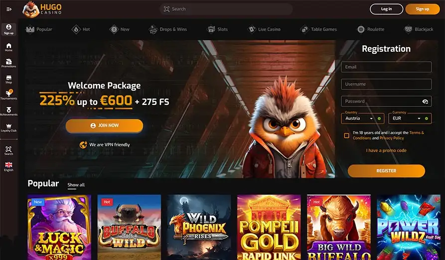 Main screenshot image for Hugo Casino