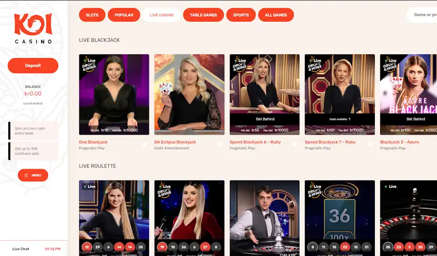 Koi Casino live dealers Landscape screenshot image #1 for Koi Casino