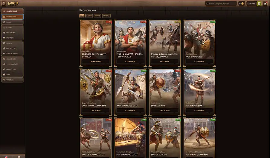 Lanista Casino Bonuses Screenshot image #2 for Lanista Casino