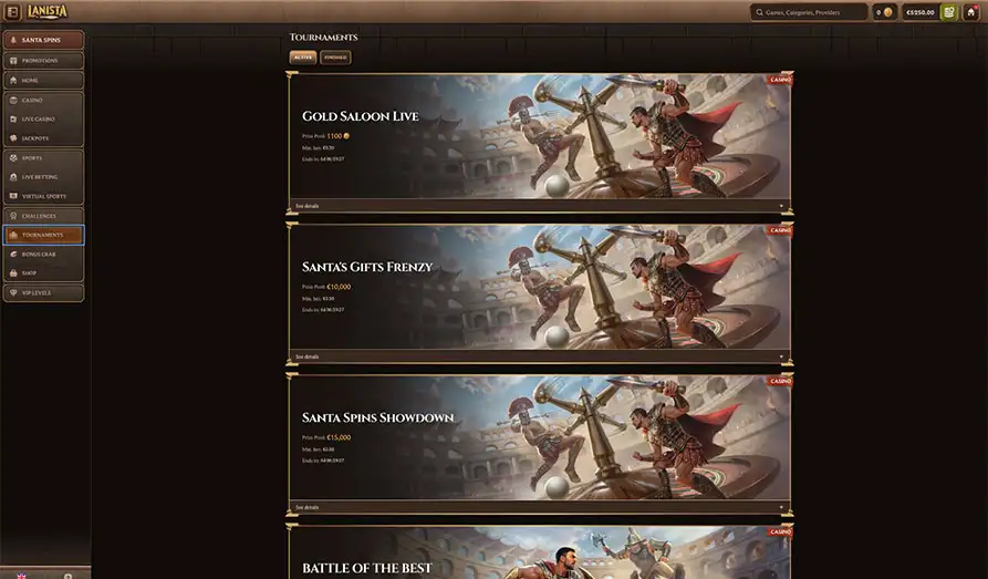 Lanista Casino Tournaments Landscape screenshot image #1 for Lanista Casino